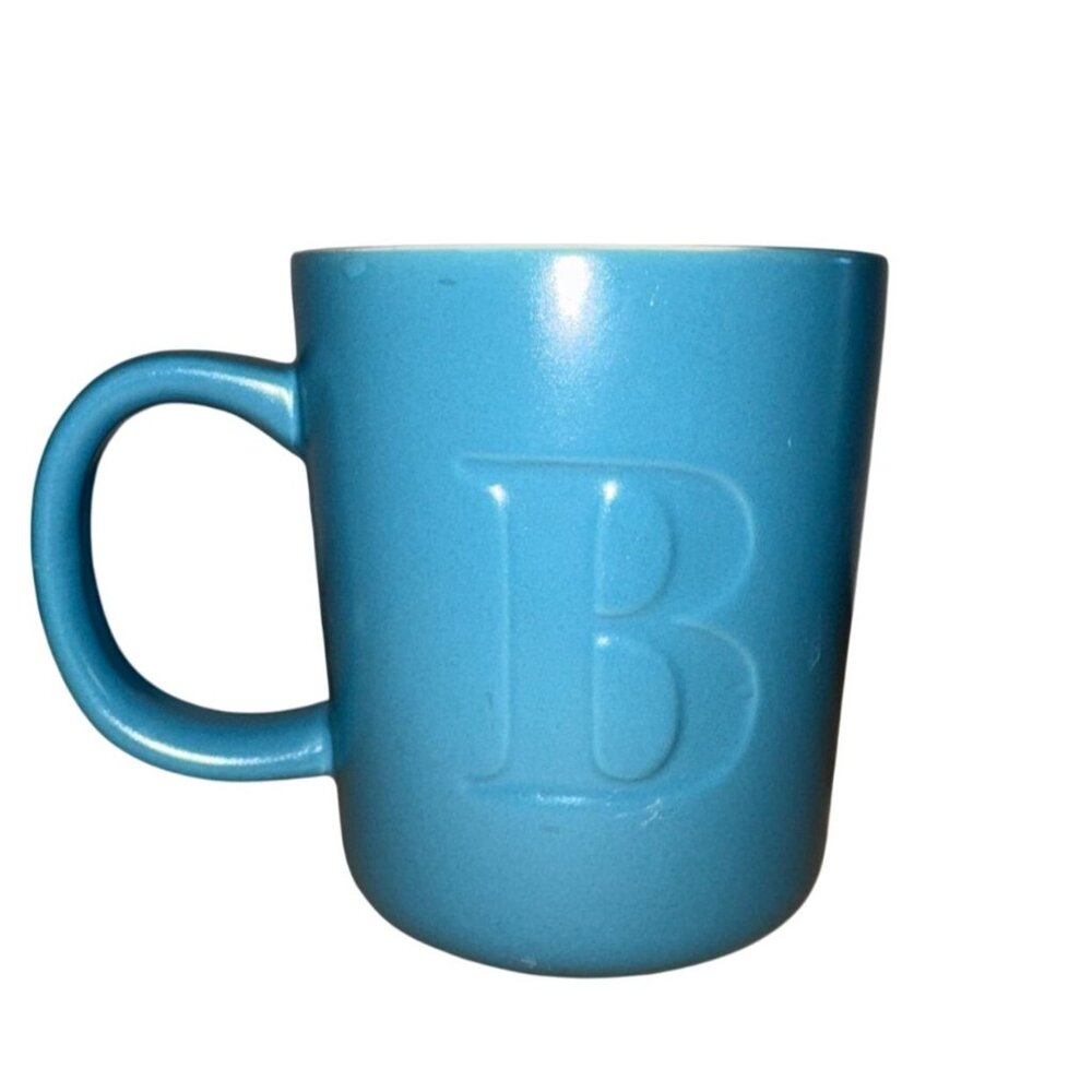 Blue Stoneware Mug With Embossed Letter "B" Dishwasher & Microwave Safe